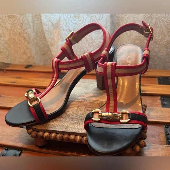 Talbots Women's Red and Navy Sandals - Picture 7 of 8
